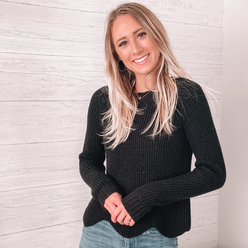 Scalloped trim comfy sweater